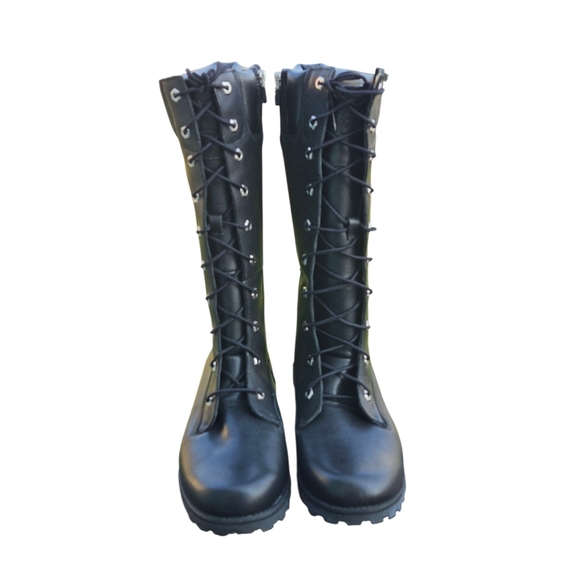 TIBERLAND black tall leather water proof lace-up Side Zip boots JR. 7 Women's 9 - Picture 3 of 16